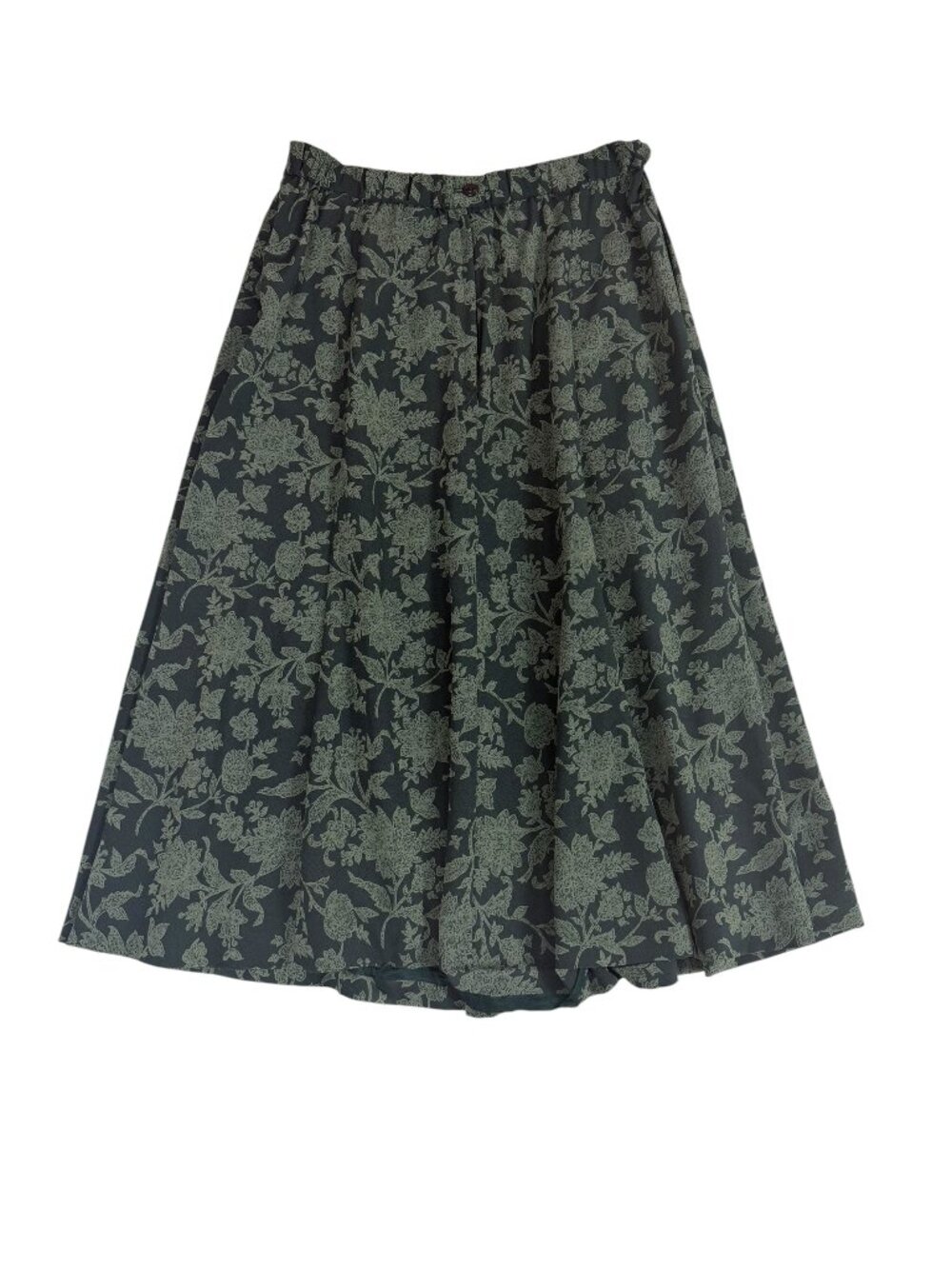 Koret 12 Sage Green Floral A-Line Midi Skirt Hidden Zip Elastic Waist